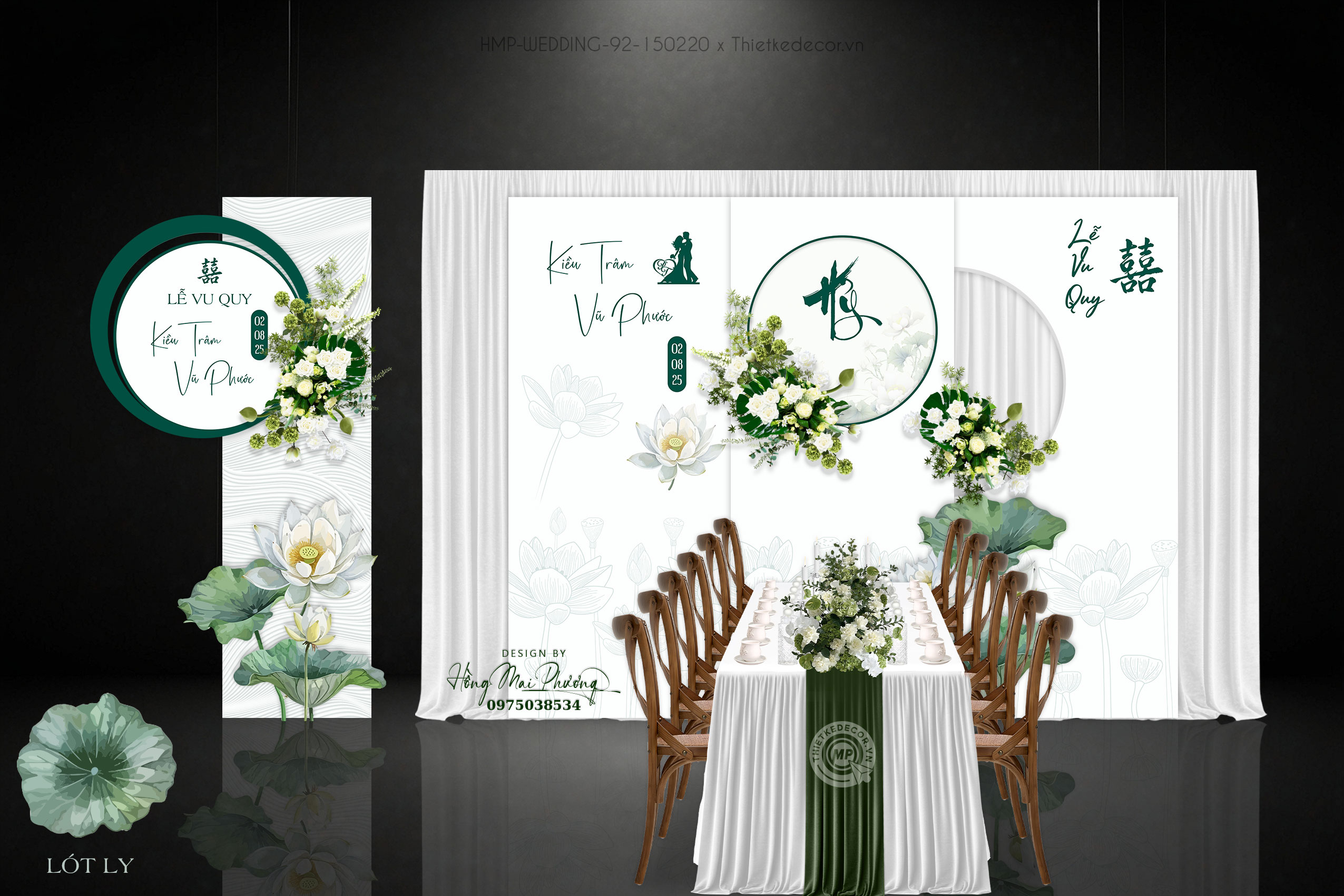 Gia tiên họa tiết hoa sen 2 bên vách